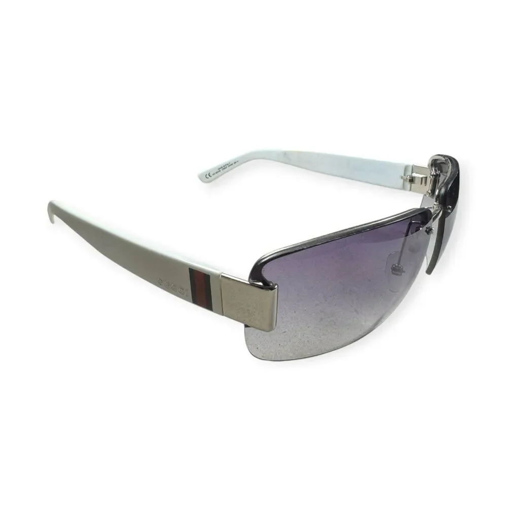 Gucci 2851/s Semi-Rimless Sunglasses White Frame Gray Lenses w/ Case Retro VTG